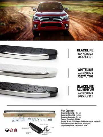 Бокові пороги Blackline (2 шт., алюміній) для Toyota Hilux 2015- рр — Toyota Hilux 2015- гг. DianaParts