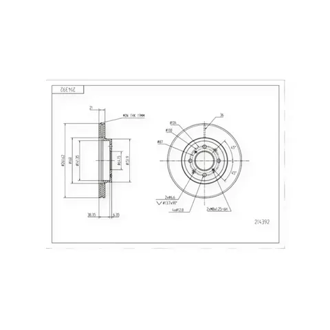 Диск гальмівний Honda Civic, Jazz, City (1989-) передній (d262x21mm) HART — Гальмівна система DianaParts