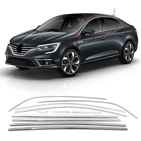 Повна окантовка вікон (Sedan, 12 шт., нерж.) Carmos - Турецька сталь для Renault Megane IV 2016-2025 рр — Renault Megane IV 2016-2025 гг. DianaParts
