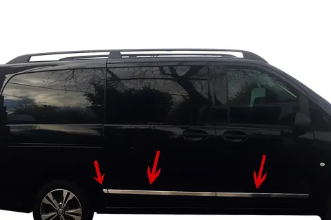 Молдинг дверний (6 частин, нержавійка) Довга, 1 бічні двері для Mercedes Vito/V-class W447 2014- рр — Mercedes Vito/V-class W447 2014- гг. DianaParts