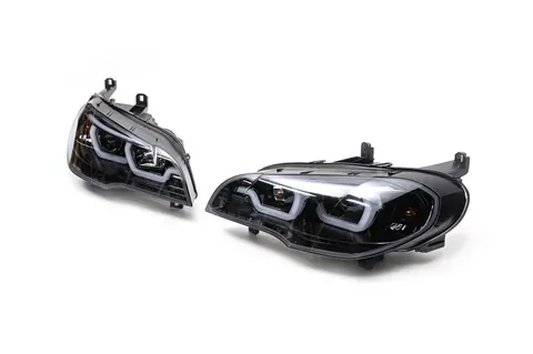 Передні фари з LED підсвіткою (2 шт, темні) для BMW X5 E70 2007-2013 рр — BMW X5 E70 2007-2013 гг. DianaParts
