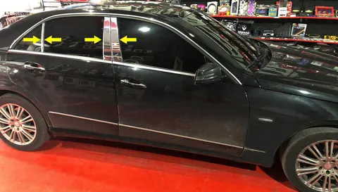 Молдинги дверних стійок (6 шт, нерж) для Mercedes E-сlass W212 2009-2016 рр — Mercedes E-сlass W212 2009-2016 гг. DianaParts