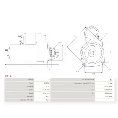 Стартер Volkswagen T3, T4 2.4, 2.5D, 2.8 VR6 (1995-2003) (1.7кВт, 9 зуб) AS-PL