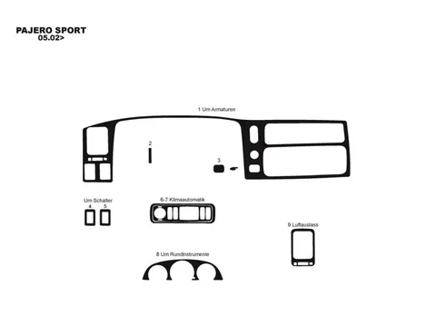 Накладки на панель (2002-2007) Титан для Mitsubishi Pajero Sport рр — Mitsubishi Pajero Sport 1996-2007 гг. DianaParts