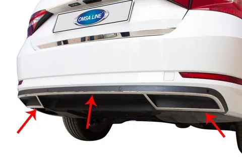 Накладки на торець бамперу OmsaLine (3 шт, нерж) для Skoda Superb 2015-2024 рр — Skoda Superb 2015-2024 гг. DianaParts