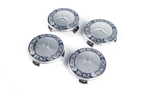 Ковпачки на диски 71/75 мм без кільця (4 шт, сині V1) для Mercedes-Benz — Mercedes-Benz DianaParts