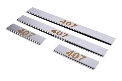 Накладки на пороги (Carmos V1, 4 шт, нерж) для Peugeot 407 2004-2011 рр — Peugeot 407 2004-2011 гг. DianaParts