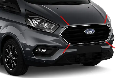 Окантовка на решітку радіатора 2018-2026 (4 шт., нерж.) для Ford Custom рр — Ford Custom 2013-2022 гг. DianaParts