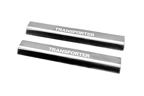 Накладки на пороги Carmos V2 (2 шт, нерж) для Volkswagen T5 Transporter 2003-2010 рр — Volkswagen T5 Transporter 2003-2010 гг. DianaParts
