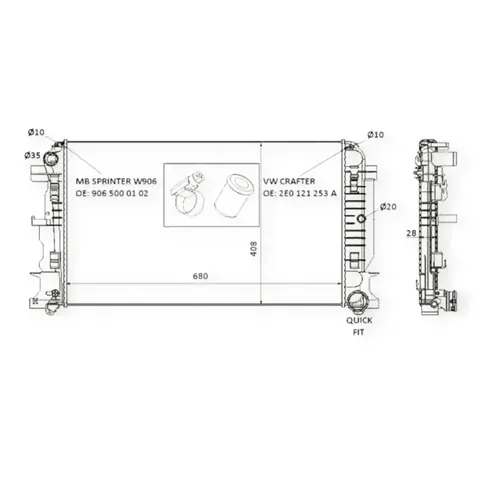 Радіатор охолодження двигуна Mercedes-Benz Sprinter, Volkswagen Crafter (2006-) NRF