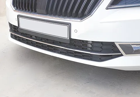 Накладки на передній бампер OmsaLine (3 шт., нерж.) для Skoda Superb 2015-2024 рр — Skoda Superb 2015-2024 гг. DianaParts