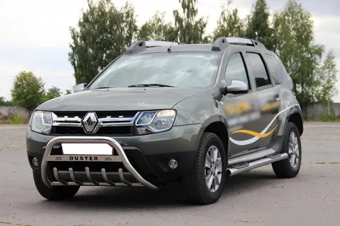 Кенгурятник з написом WT004 (нерж.) для Dacia Duster 2008-2018 рр — Dacia Duster 2008-2018 гг. DianaParts